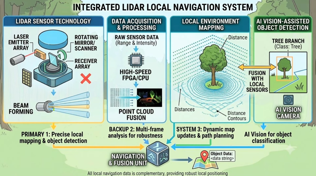Diagram of the Mammotion LUBA 3's 360-degree LiDAR mapping its surroundings