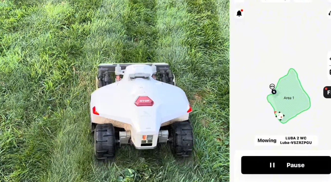 The Mammotion app mowing-direction dial with six directions selected around a compass