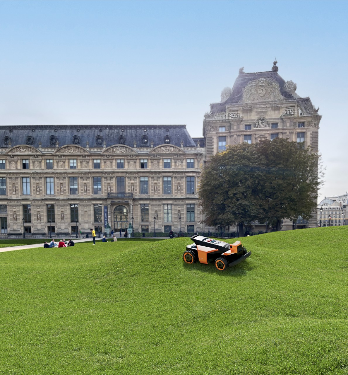 A robotic mower keeping an estate's manicured lawn immaculate across distinct turf areas