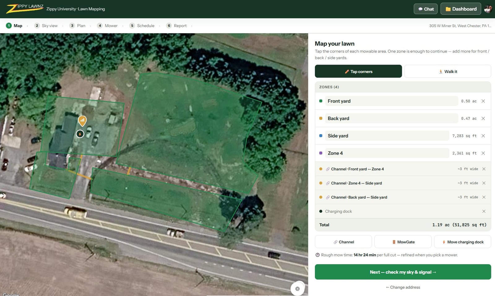 Mapping a listing's lawn from satellite in the Zippy Lawnz tool